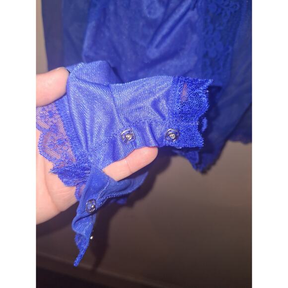 Vintage Janelle of California Royal Blue Cobalt Blue Lace Nightgown Suit Size 1X - Picture 5 of 12